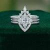 White Gold 3-Piece Engagement Ring Set with Rose-Cut Marquise Moissanite (3)