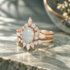 14K Rose Gold 3PCS Oval Cut Natural Opal and Diamond Engagement Ring Set (3)