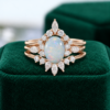 14K Rose Gold 3PCS Oval Cut Natural Opal and Diamond Engagement Ring Set (4)
