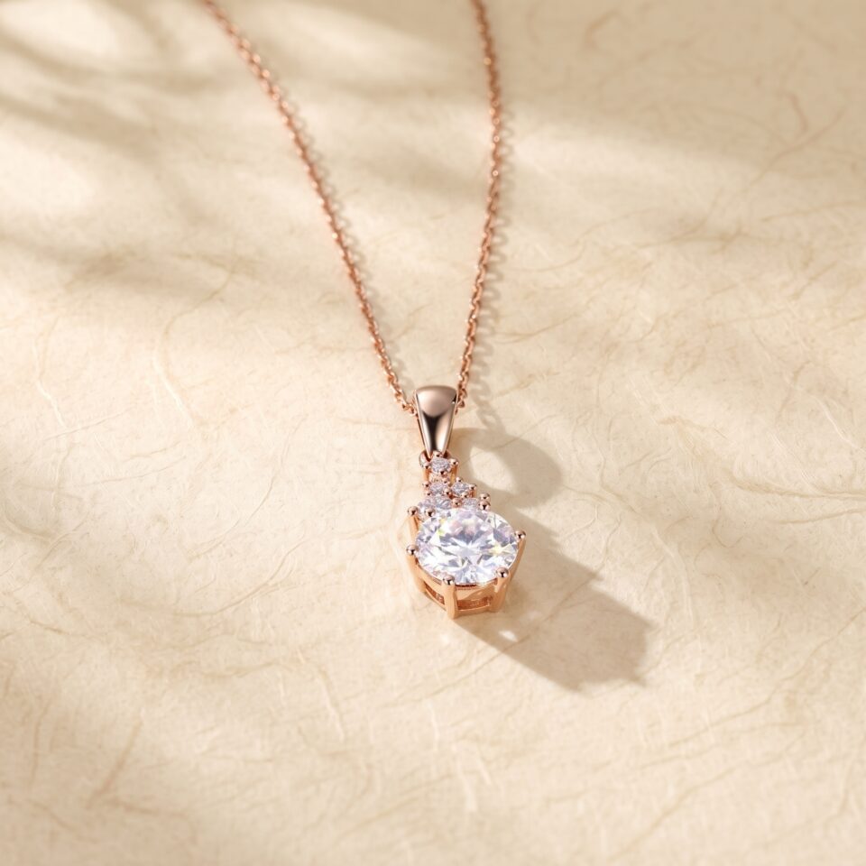 1CT Round Moissanite Cluster Pendant Necklace Crafted in Solid Gold6