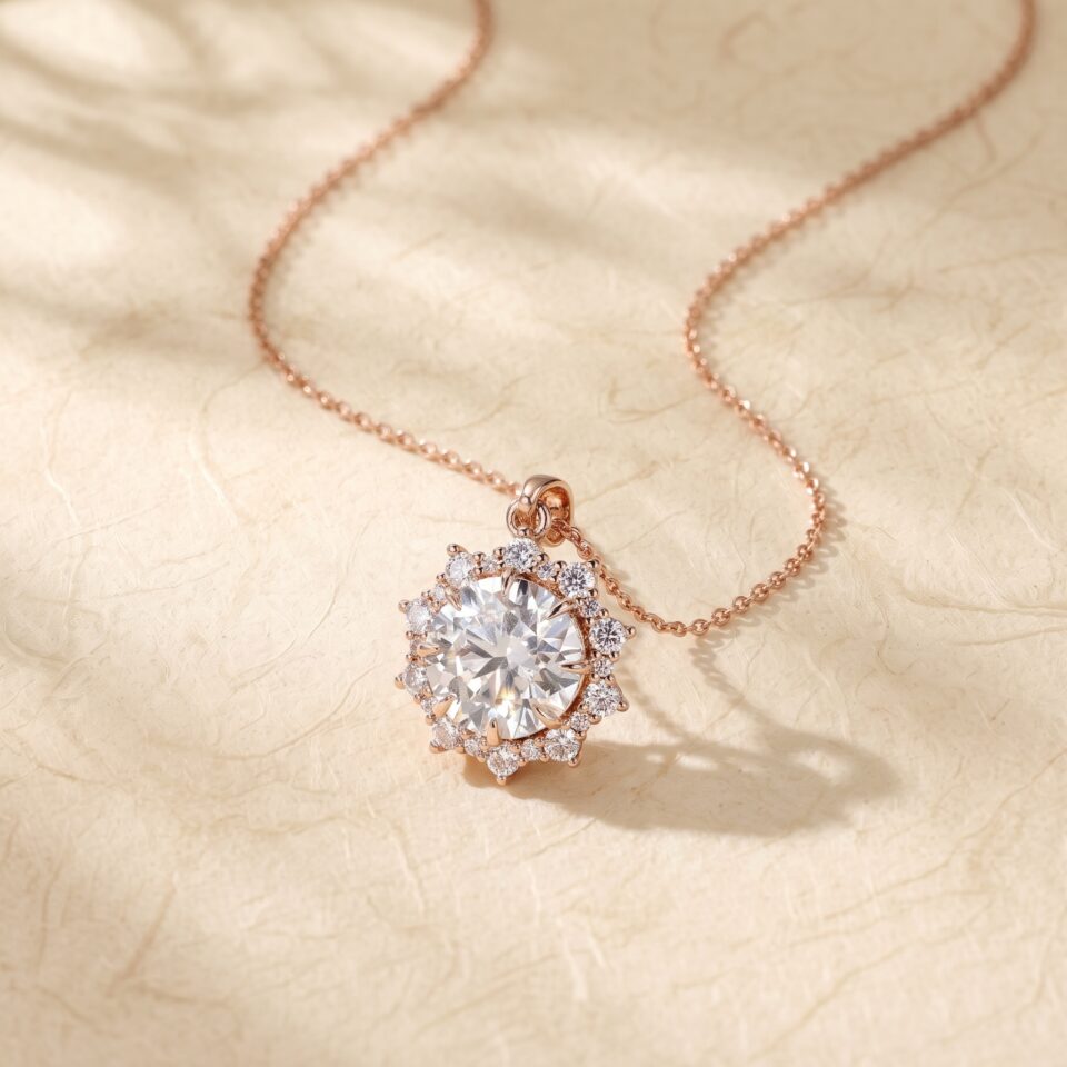 2CT Round Cut Moissanite Pendant with Graduated Halo5