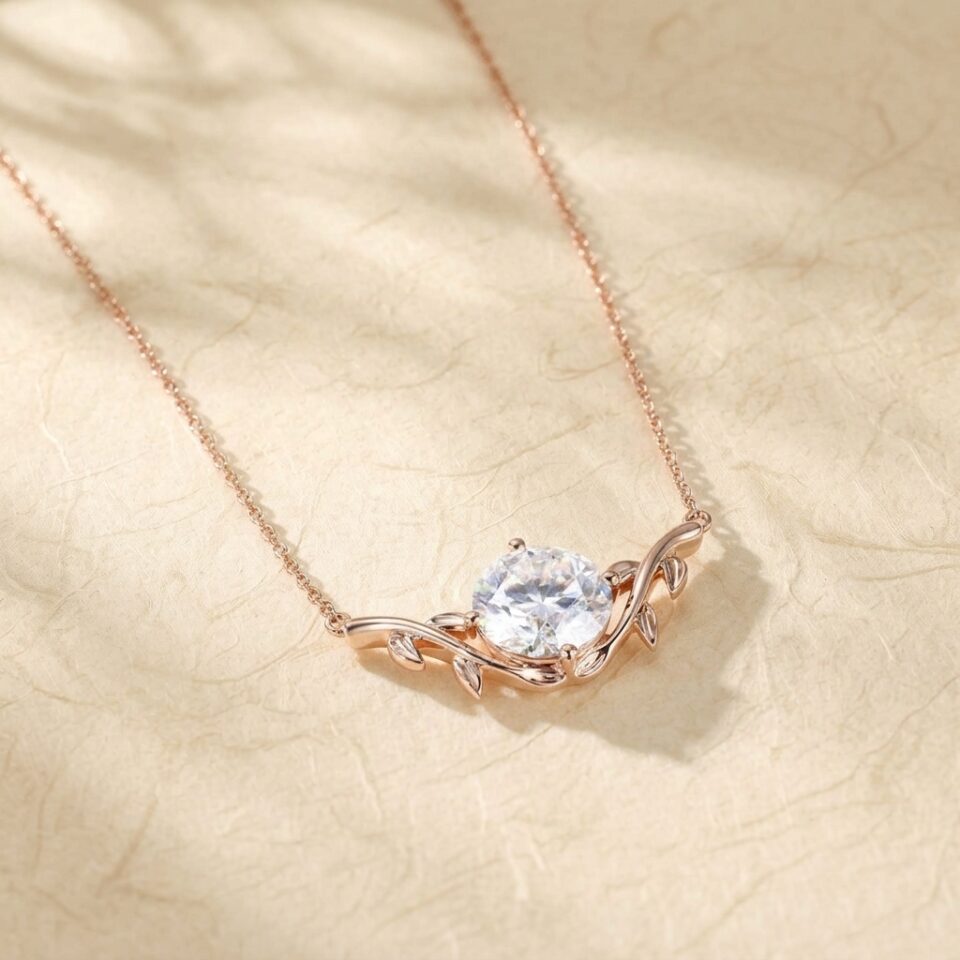 2CT Round Cut Moissanite Solitaire Pendant Necklace with Branch Design6