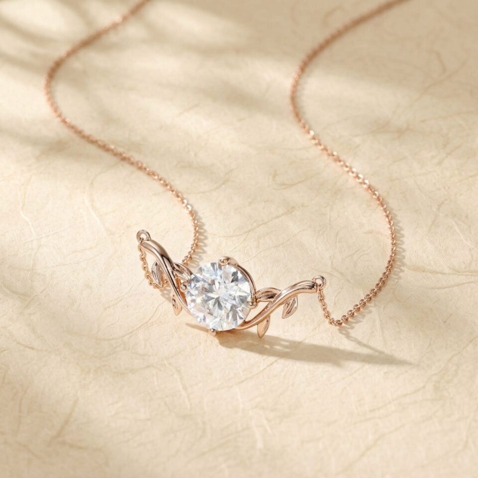 2CT Round Cut Moissanite Solitaire Pendant Necklace with Branch Design7