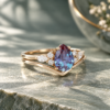 2PCS Pear-Cut Alexandrite Bridal Engagement Ring Set (1)
