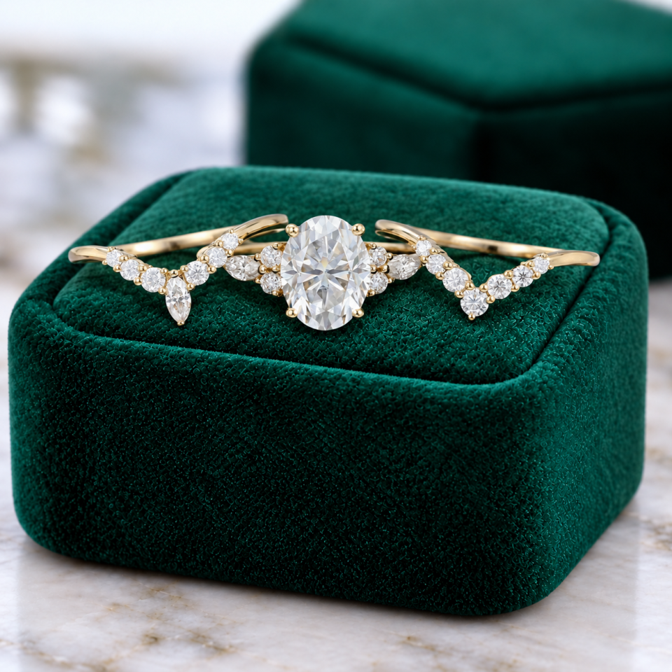 3-Piece Oval-Cut Moissanite Engagement Ring Set (3)