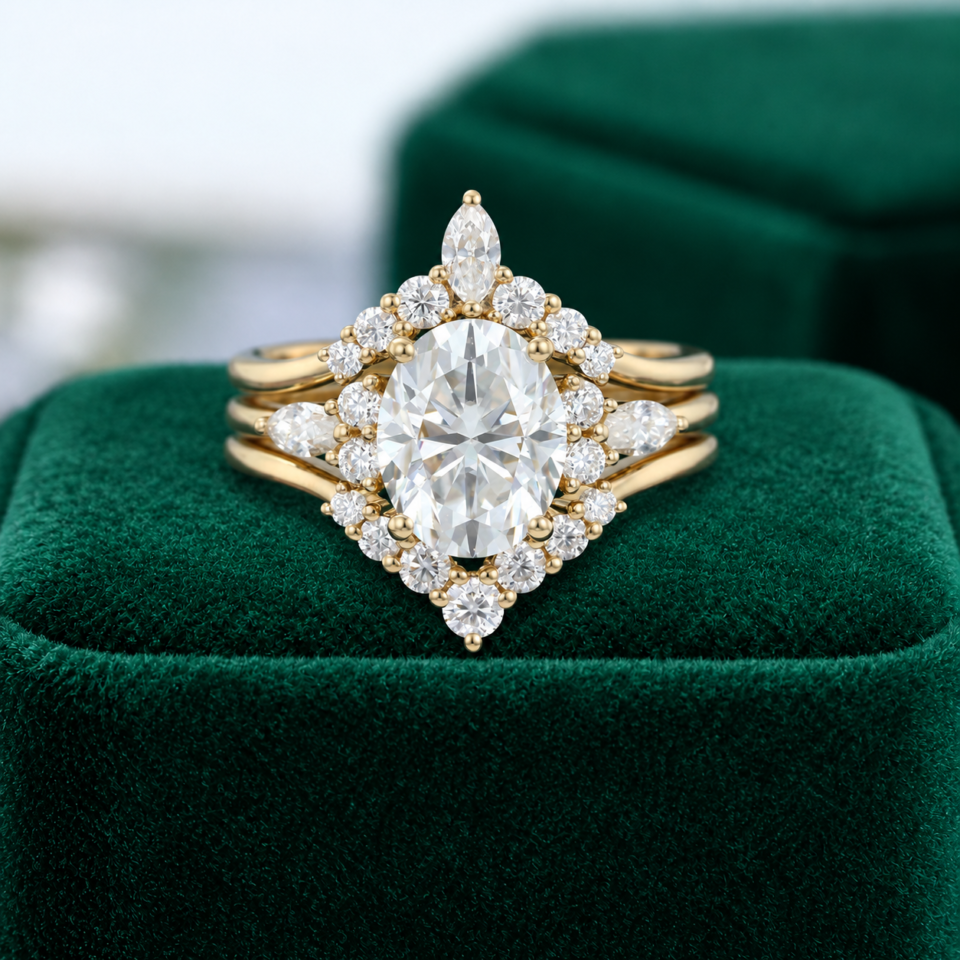 3-Piece Oval-Cut Moissanite Engagement Ring Set