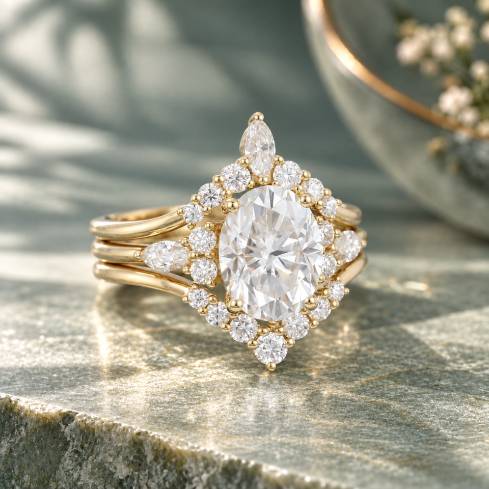 3-Piece Oval-Cut Moissanite Engagement Ring Set (5)