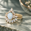 3PCS Oval-Cut Natural Opal Cluster Engagement Ring Set with Moissanite Accents (1)