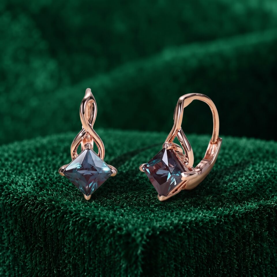 Alexandrite Infinity Leverback Earrings with Elegant Princess Cuts