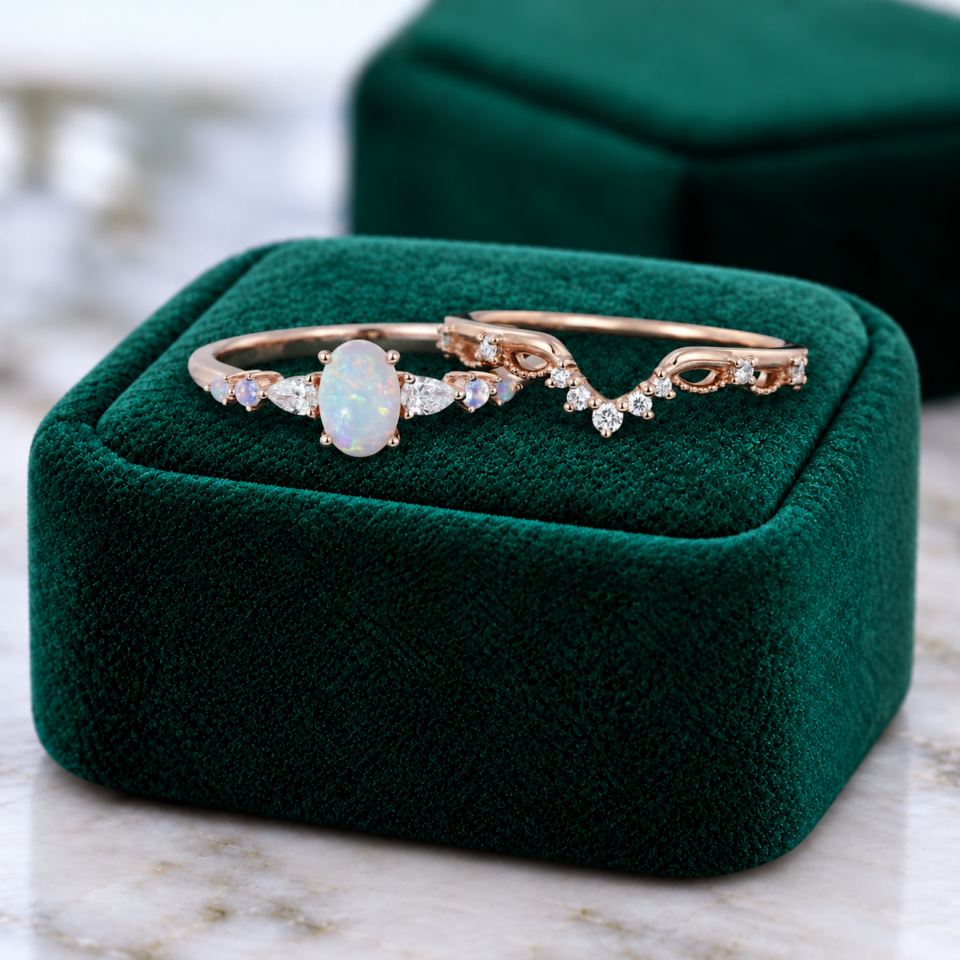 Asteria 2PCS Dainty Bridal Ring Set with Oval-Cut Natural Opal (3)