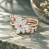 Asymmetric Floral Cluster Bridal Ring Set with Pear-Shaped Moissanite (2)