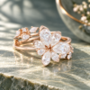 Asymmetric Floral Cluster Bridal Ring Set with Pear-Shaped Moissanite (3)