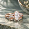Blossom Cluster Engagement Ring Set with Marquise Cut Moissanite – Nature Inspired Bridal Set (2)