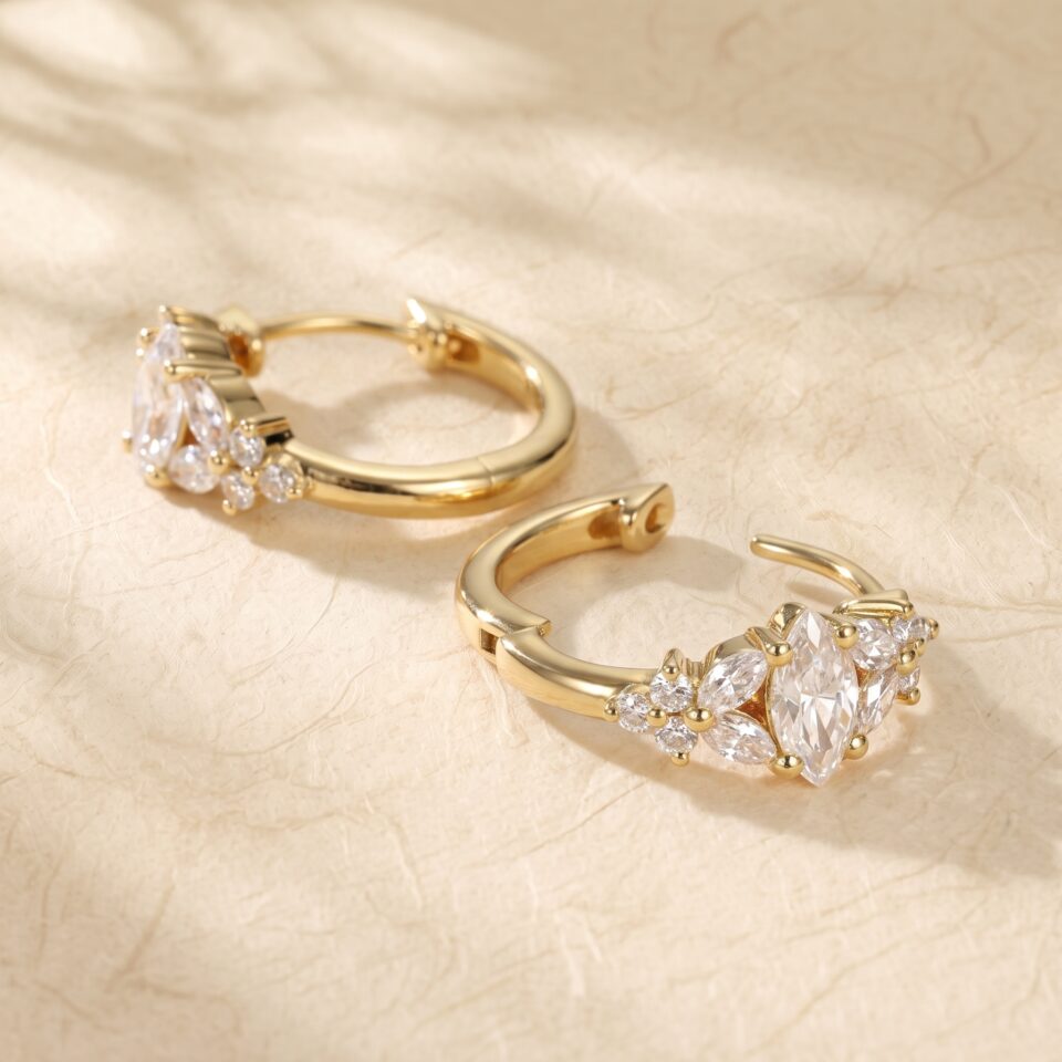 Blossom Inspired Moissanite Cluster Hoop Earrings (2)