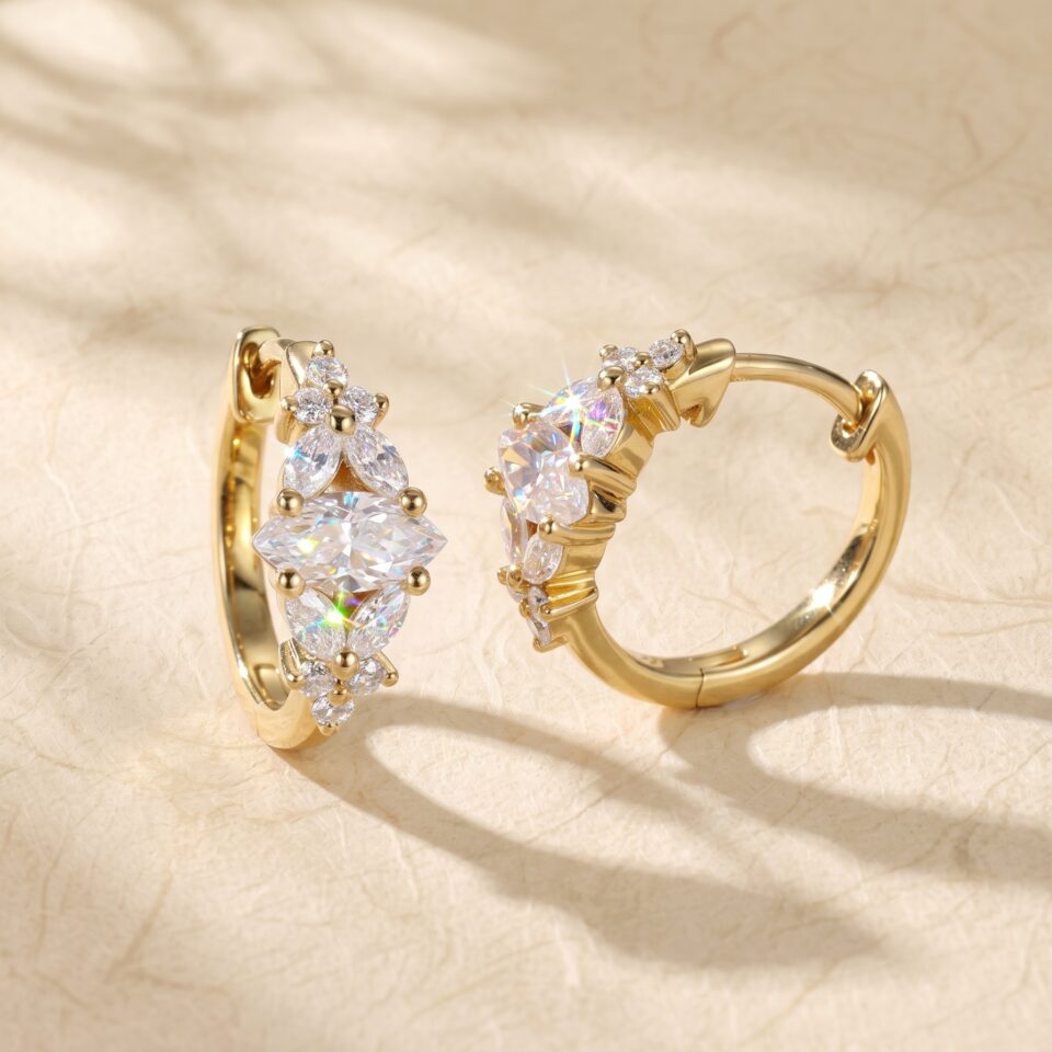 Blossom Inspired Moissanite Cluster Hoop Earrings (3)