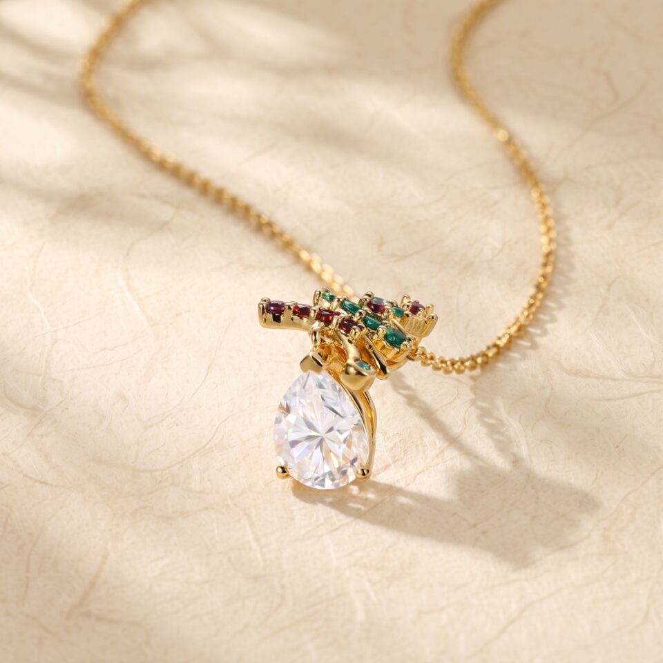 Christmas Jingle Necklace with Pear Cut Moissanite6