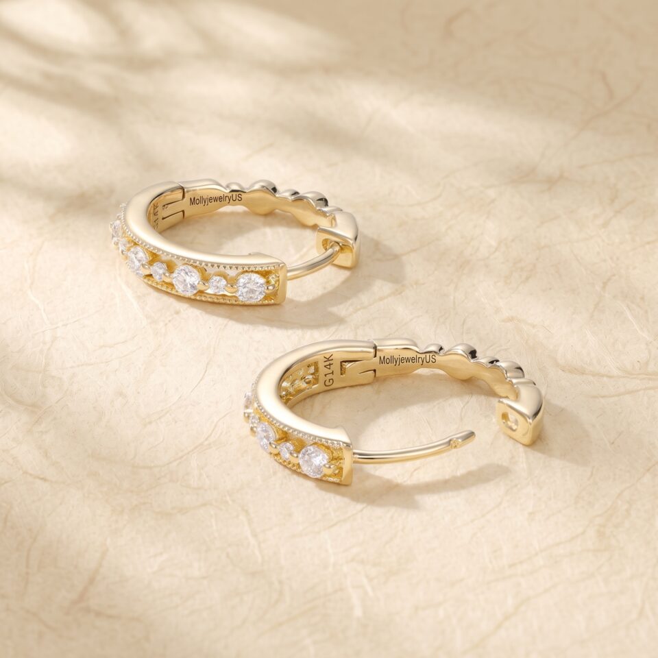Classic Beaded Milgrain Moissanite Hoop Earrings (1)