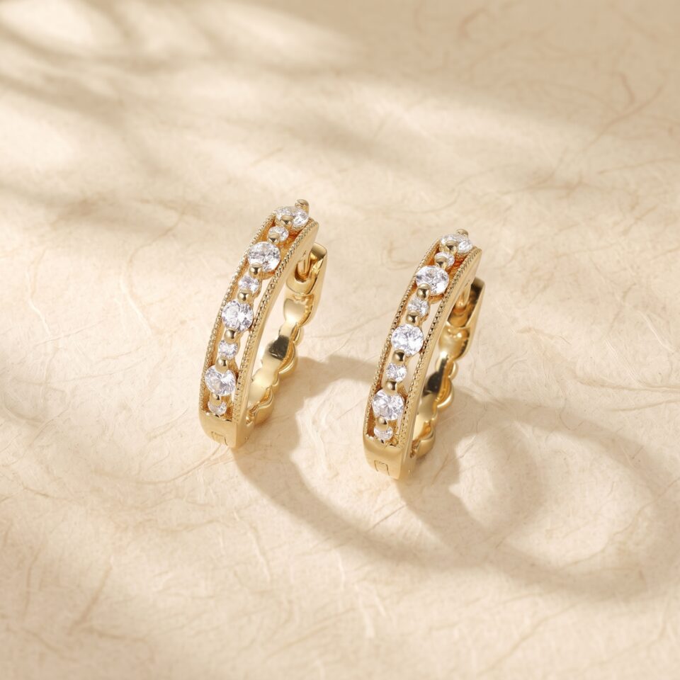 Classic Beaded Milgrain Moissanite Hoop Earrings (3)