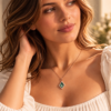 Classic Kite Cut Moss Agate Halo Necklace for Women6