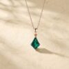 Corner Prong Seat Kite Cut Emerald Solitaire Pendant Necklace5