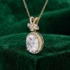 Criss Cross Accented Oval Cut Moissanite Halo Pendant Necklace2