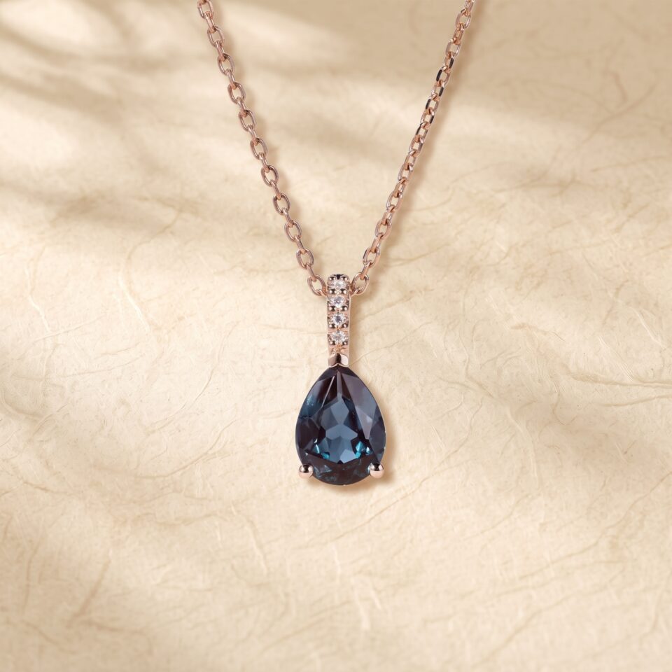 Diamond Accented Pendant Necklace with Pear Cut Alexandrite1