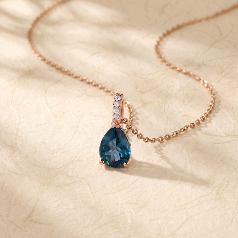 Diamond Accented Pendant Necklace with Pear Cut Alexandrite2