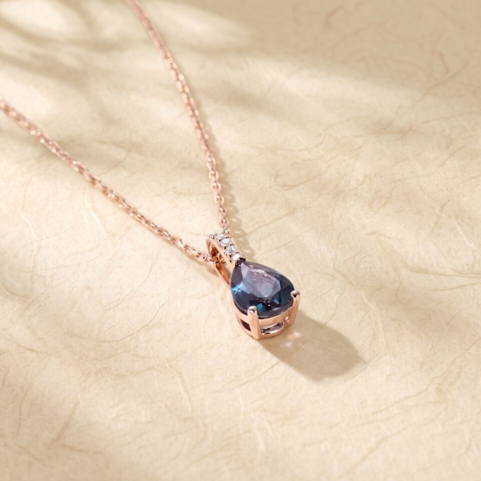 Diamond Accented Pendant Necklace with Pear Cut Alexandrite4