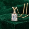 Diamond Flower Accented Emerald Cut Moissanite Pendant Necklace1