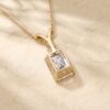 Diamond Flower Accented Emerald Cut Moissanite Pendant Necklace2