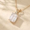Diamond Flower Accented Emerald Cut Moissanite Pendant Necklace4