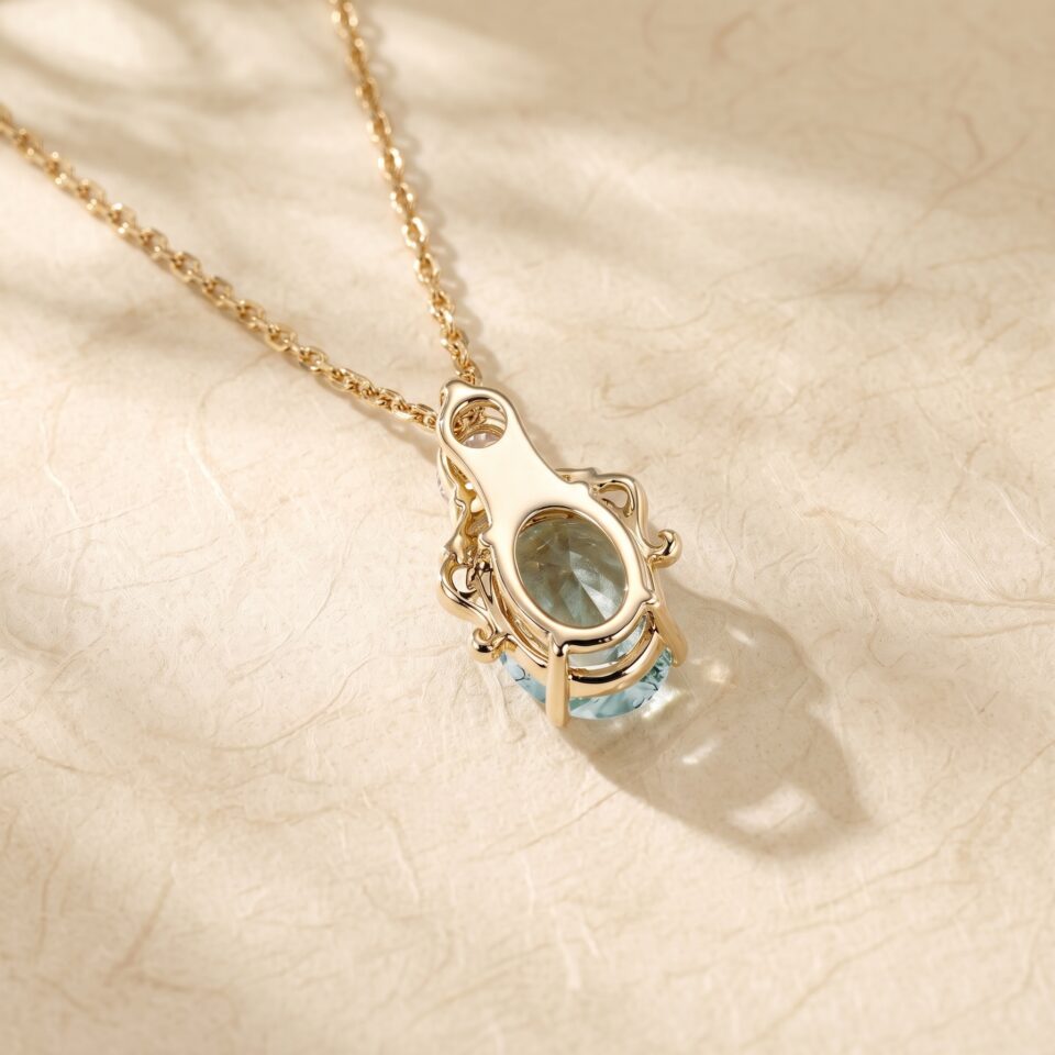 Elegant Oval Cut Moss Agate Filigree Necklace2
