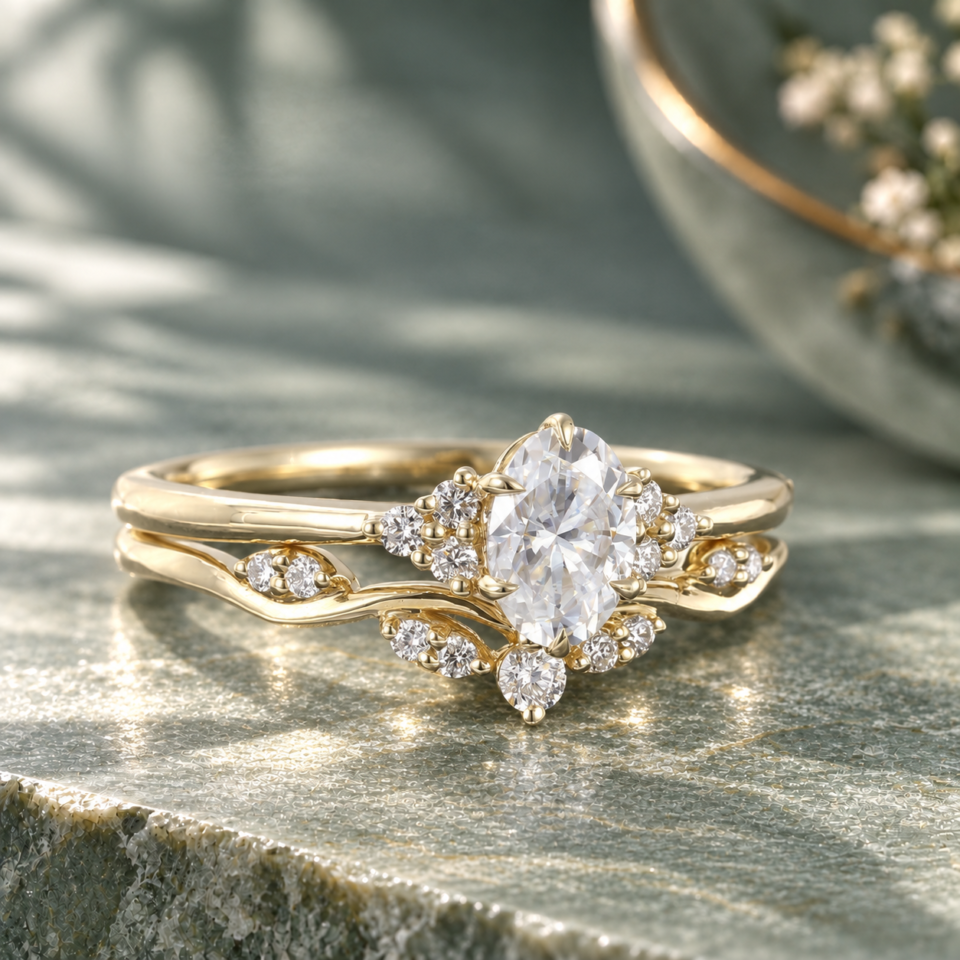 Elegant ½ Carat Oval-Cut Moissanite Dainty Engagement Ring Set (3)