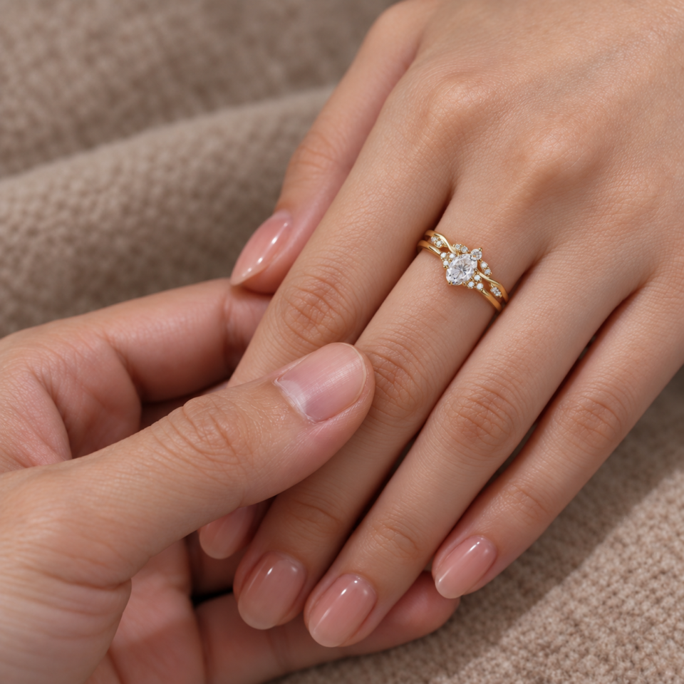 Elegant ½ Carat Oval-Cut Moissanite Dainty Engagement Ring Set (5)