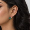 Emerald Heart Shaped Stud Earrings with Floral Design (1)