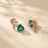 Emerald Heart Shaped Stud Earrings with Floral Design (2)