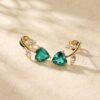Emerald Heart Shaped Stud Earrings with Floral Design (4)