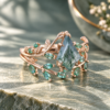 Emerald Leaf Nature-Inspired Bridal Ring Set Featuring Kite-Cut Moss Agate (2)