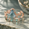 Emerald Leaf Nature-Inspired Bridal Ring Set Featuring Kite-Cut Moss Agate (3)