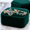Emerald Leaf Nature-Inspired Bridal Ring Set Featuring Kite-Cut Moss Agate (4)