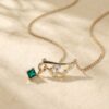 Emerald and Diamond Accented Angel Wing Pendant Necklace2