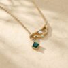 Emerald and Diamond Accented Angel Wing Pendant Necklace4