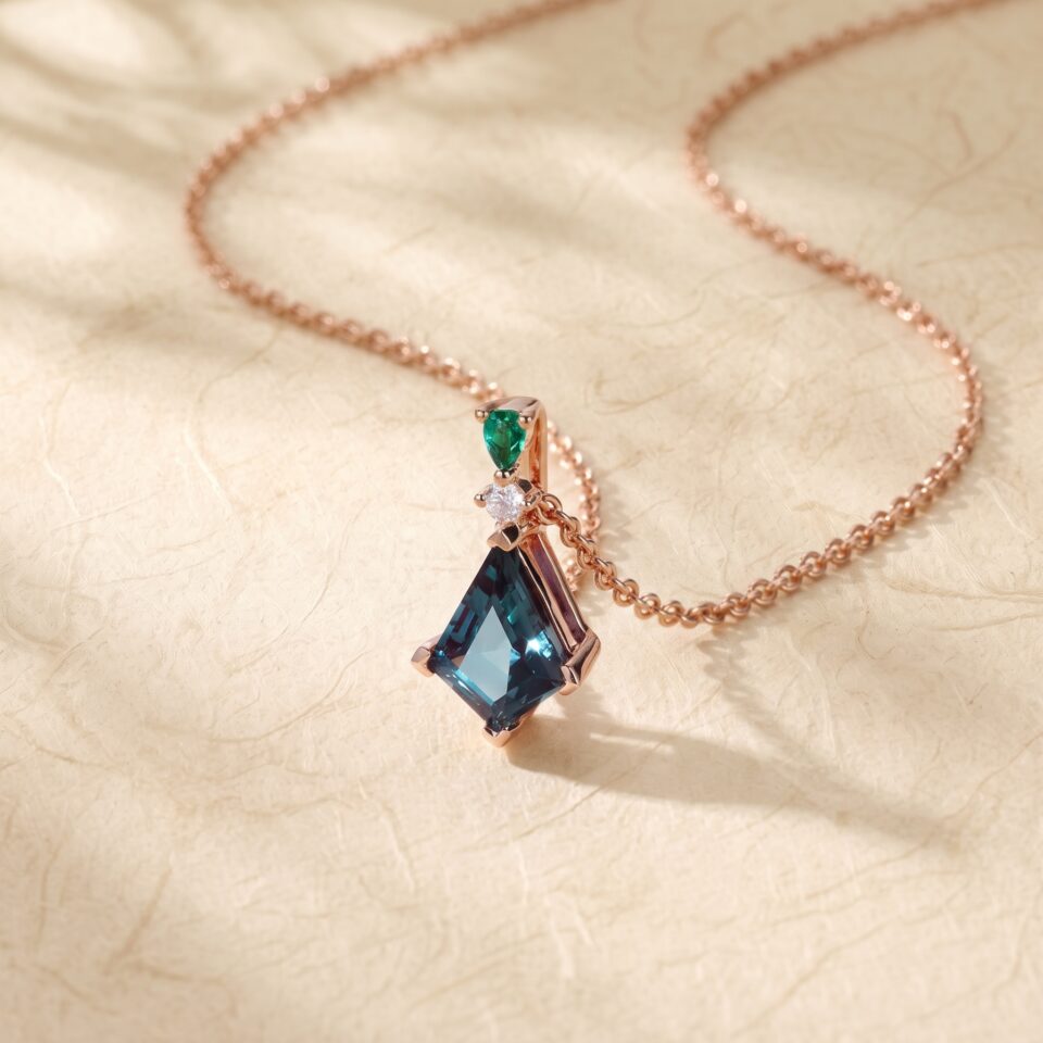 Emerald and Diamond Accented Necklace with Kite Cut Alexandrite4