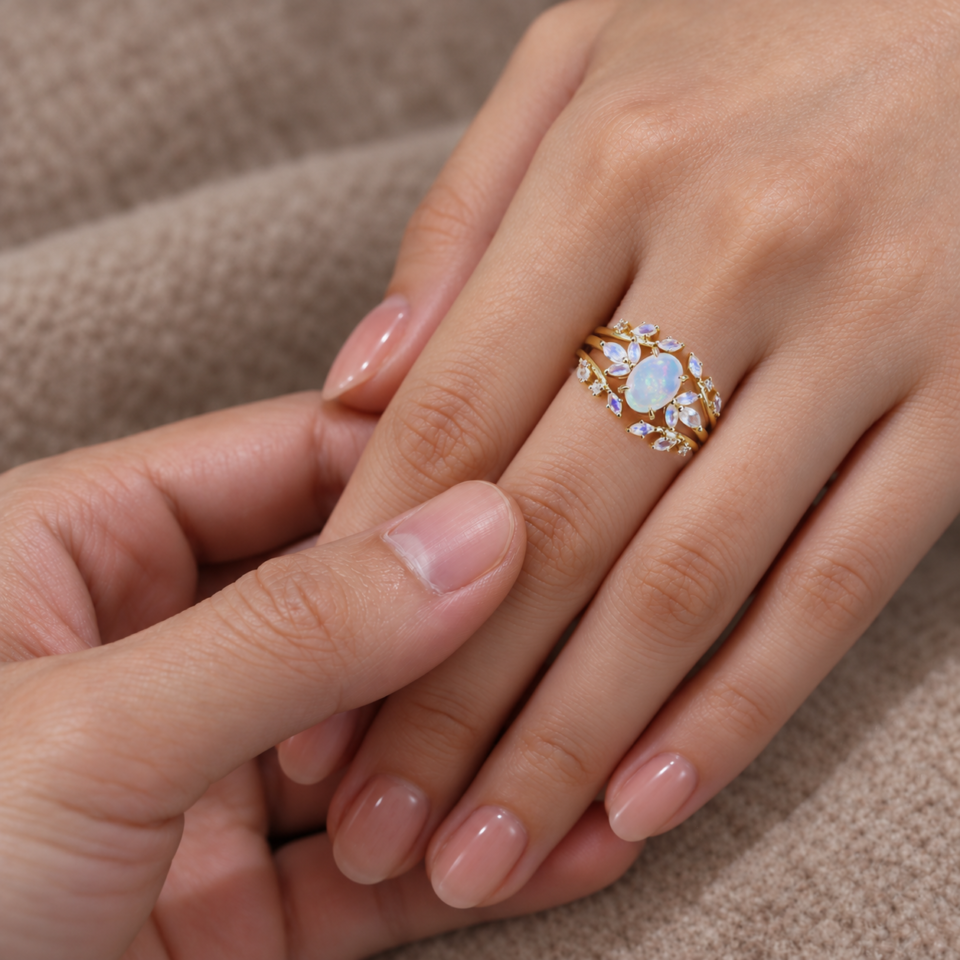 Fantasy-Inspired Engagement Ring Set with Opal & Moonstone (4)