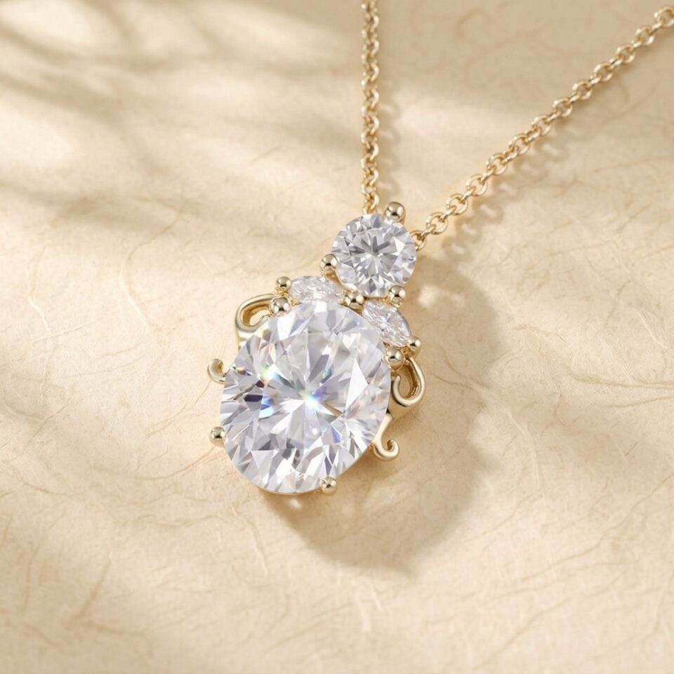 Filigree Pendant Necklace with Oval Cut Moissanite for Her5
