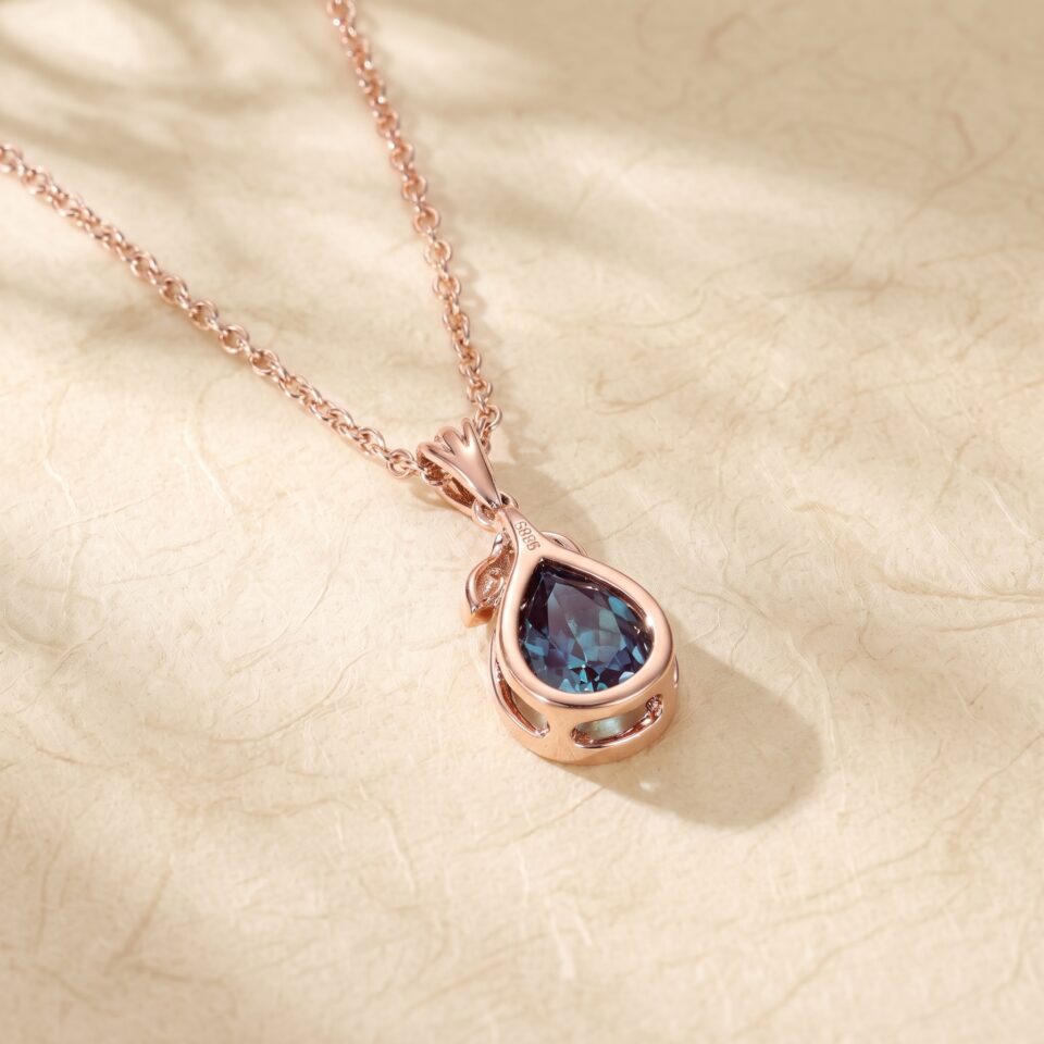 Fishtail Diamond Accented Milgrain Pendant Necklace with Pear Cut Alexandrite1