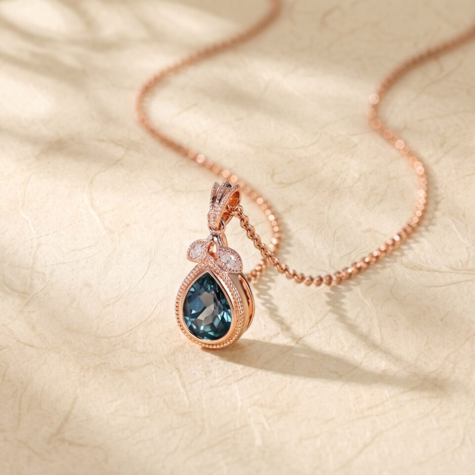 Fishtail Diamond Accented Milgrain Pendant Necklace with Pear Cut Alexandrite5