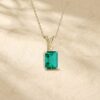 Floral Diamond Accented Pendant Necklace with Emerald Cut Emerald1