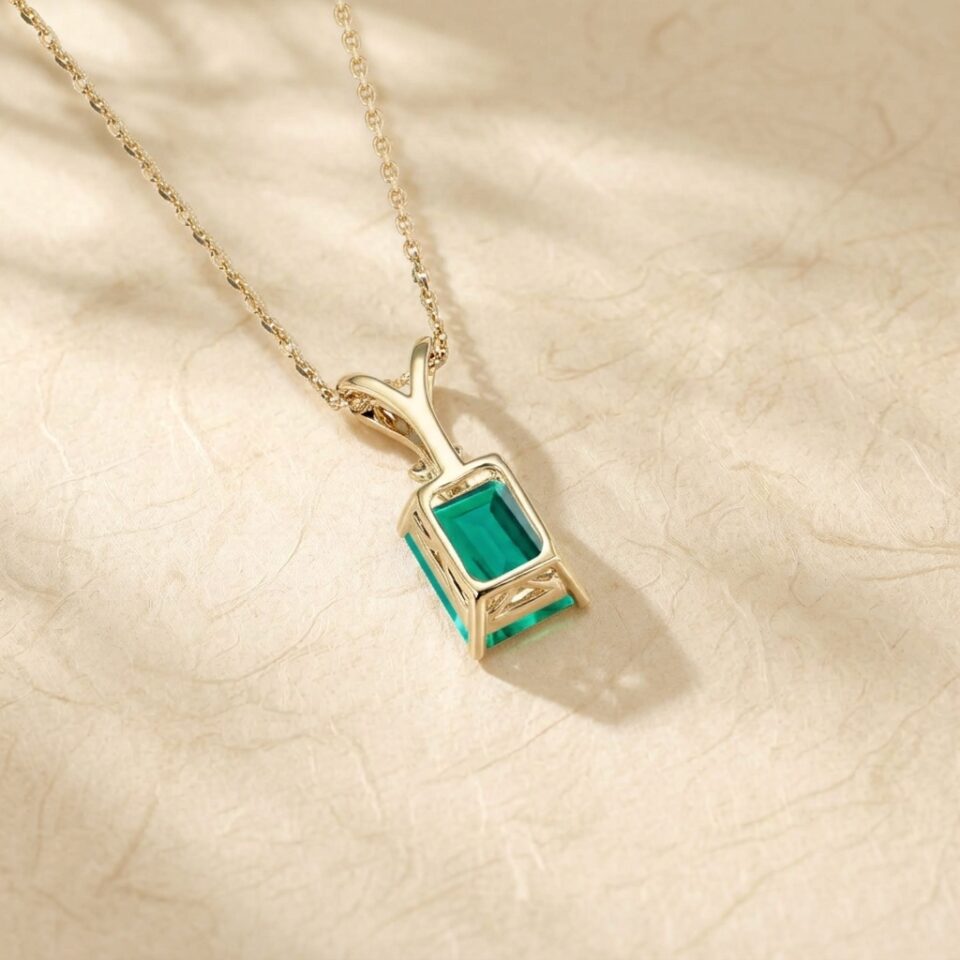 Floral Diamond Accented Pendant Necklace with Emerald Cut Emerald3
