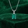 Floral Diamond Accented Pendant Necklace with Emerald Cut Emerald4